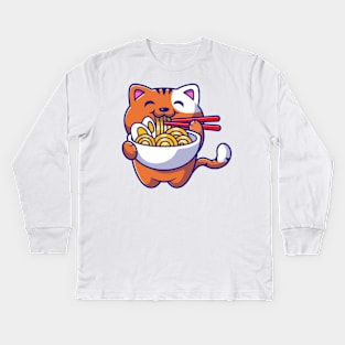 Cat eating Spaghetti Kids Long Sleeve T-Shirt